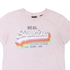 SUPERDRY Womens Pink Cotton Blend T-Shirt UK 12 Short Sleeve Crew Neck Logo