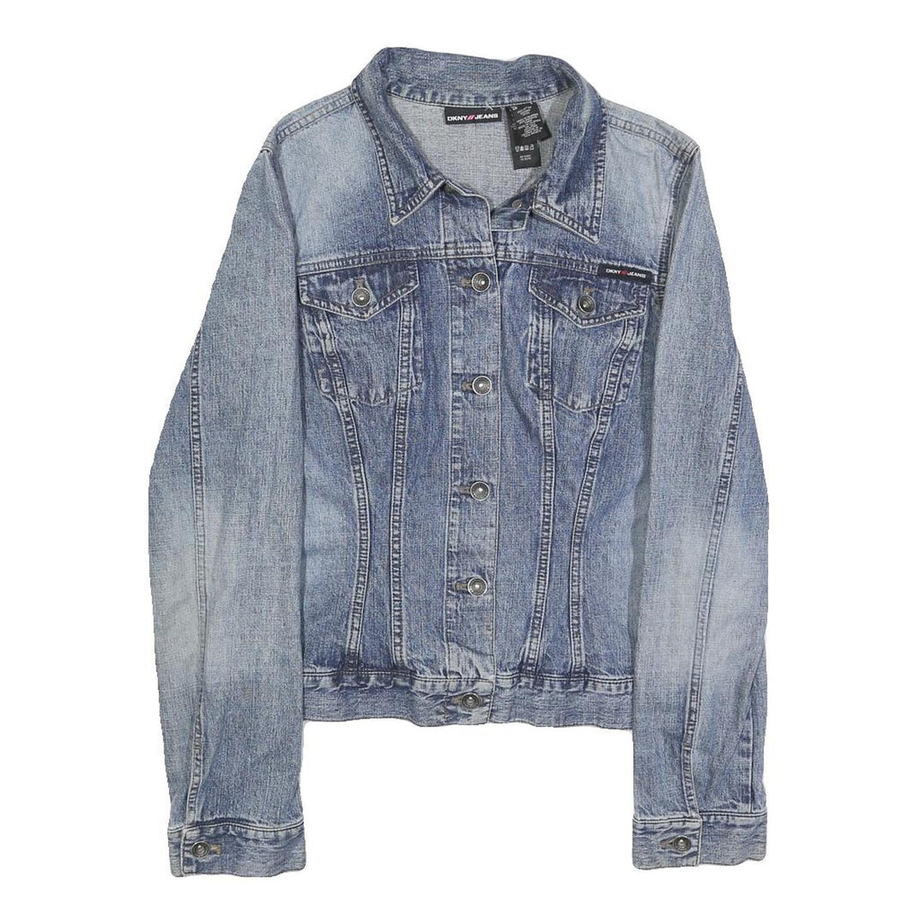DKNY Womens Blue Denim Button Cotton Classic Jacket L Jeans Vintage Style