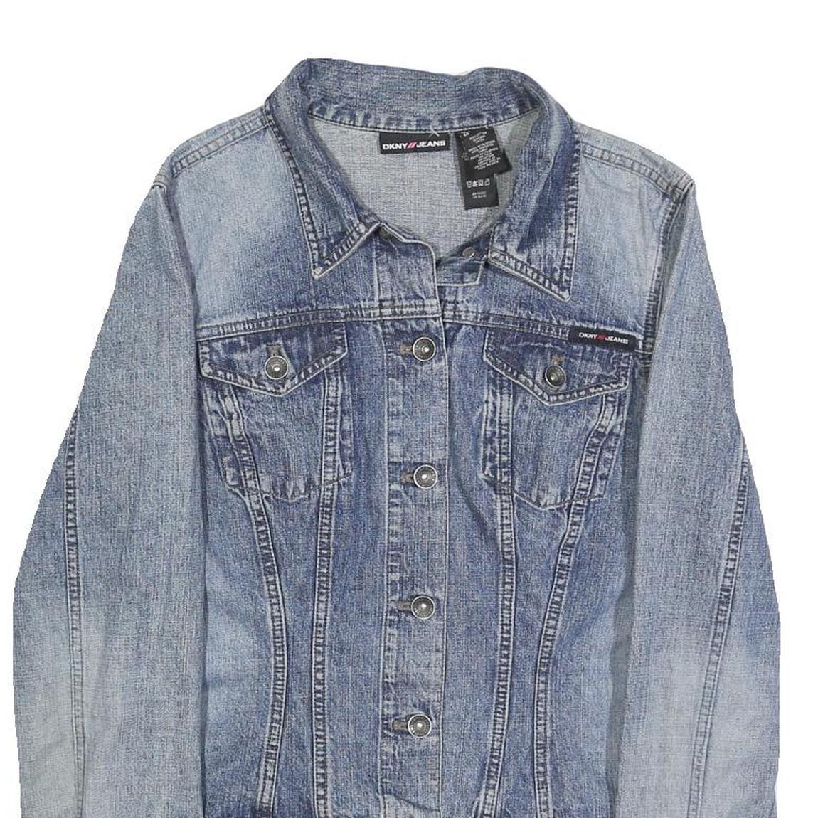 DKNY Womens Blue Denim Button Cotton Classic Jacket L Jeans Vintage Style