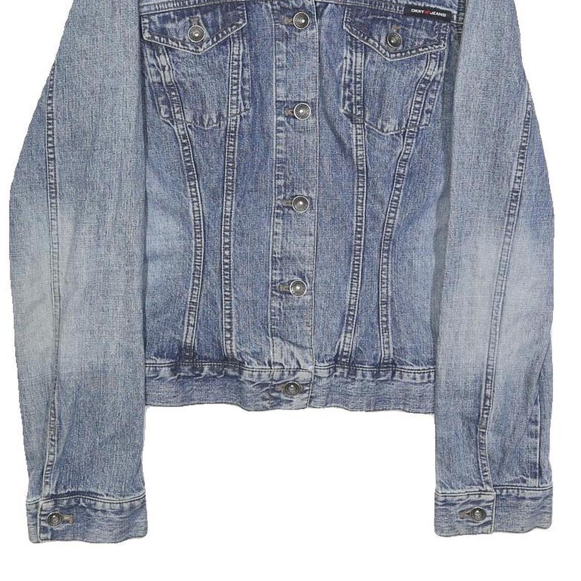 DKNY Womens Blue Denim Button Cotton Classic Jacket L Jeans Vintage Style