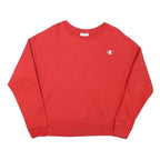 CHAMPION Womens Red Crew Neck L Sweatshirt Cotton Blend Logo Casual Pullover