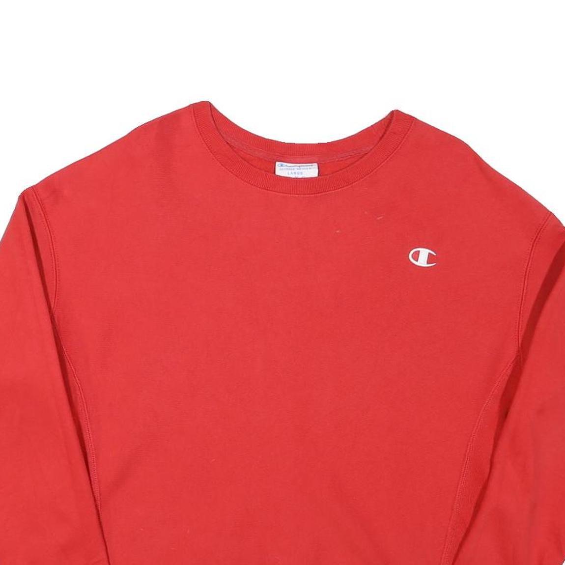 CHAMPION Womens Red Crew Neck L Sweatshirt Cotton Blend Logo Casual Pullover