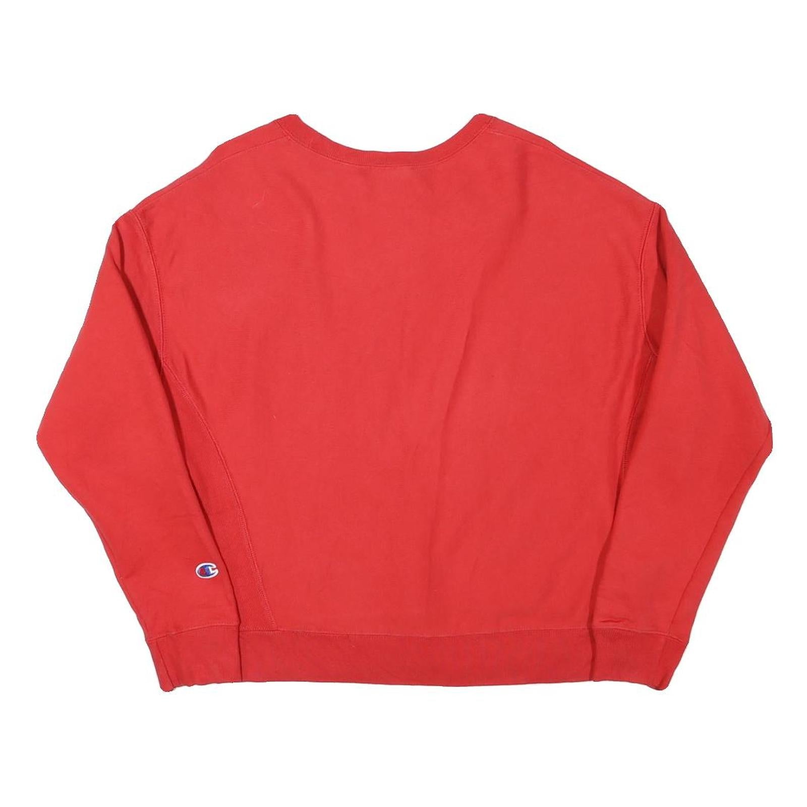 CHAMPION Womens Red Crew Neck L Sweatshirt Cotton Blend Logo Casual Pullover