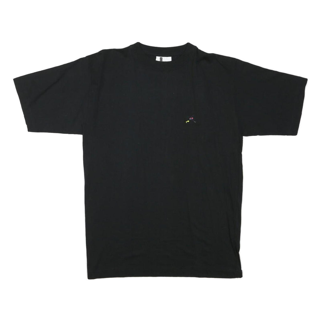 Mens Black Graphic T-Shirt L Short Sleeve Crew Neck Casual Cotton Blend