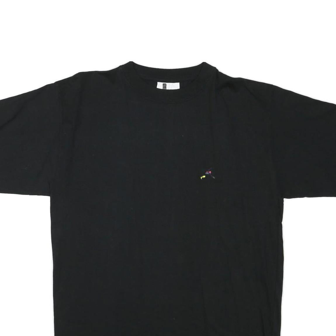 Mens Black Graphic T-Shirt L Short Sleeve Crew Neck Casual Cotton Blend