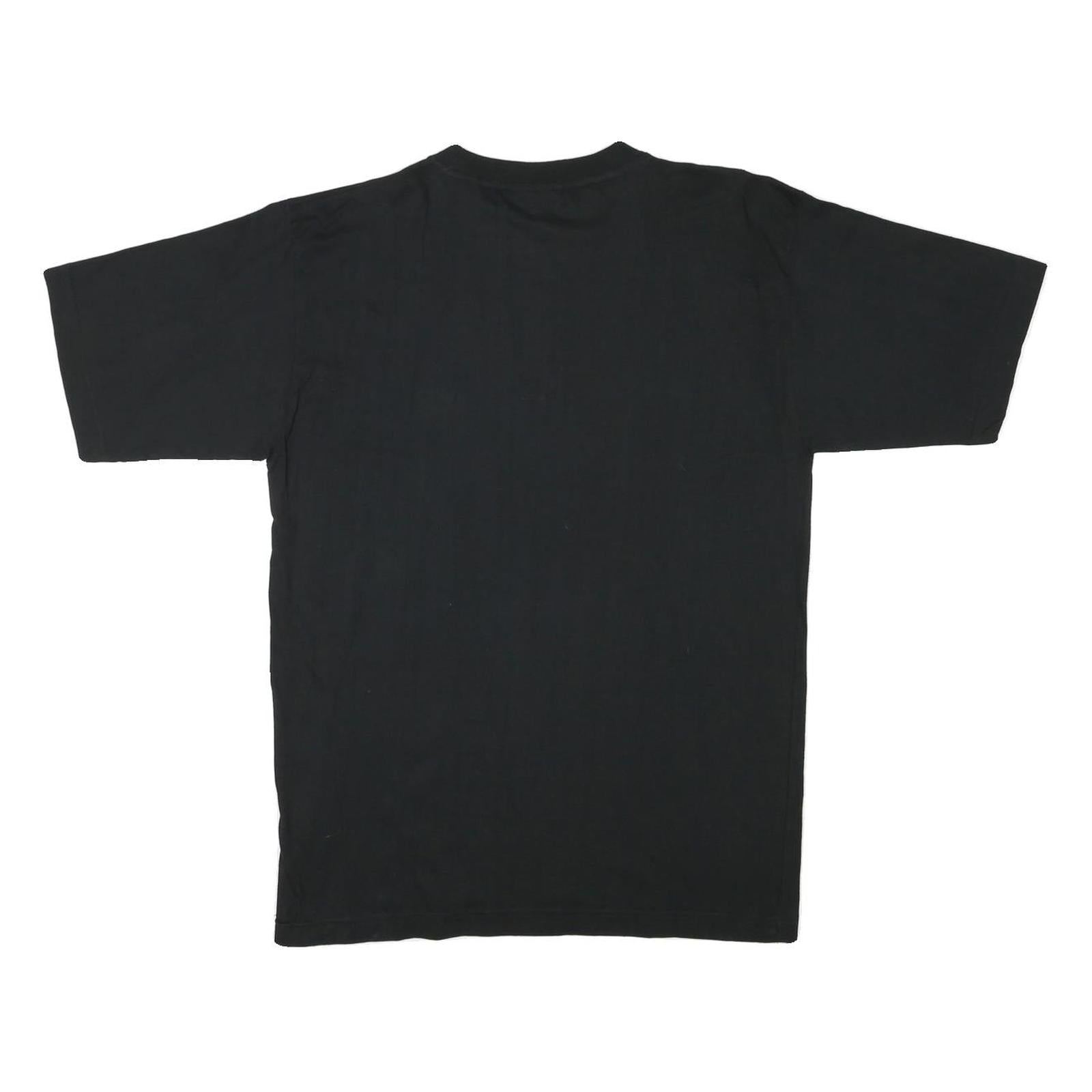 Mens Black Graphic T-Shirt L Short Sleeve Crew Neck Casual Cotton Blend