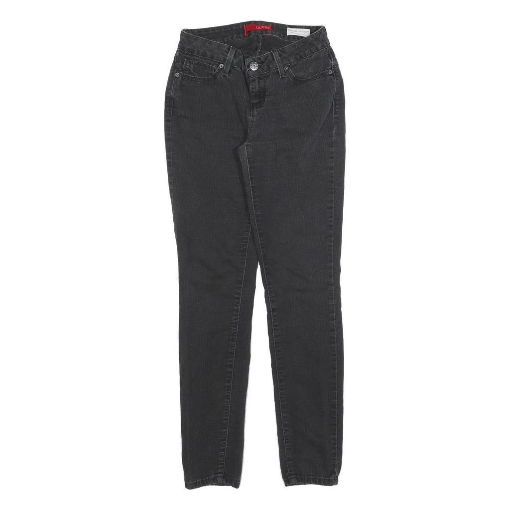 GUESS Womens Slim Black Denim Slim Fit Jeans W26 L32 Zip Pocket Design