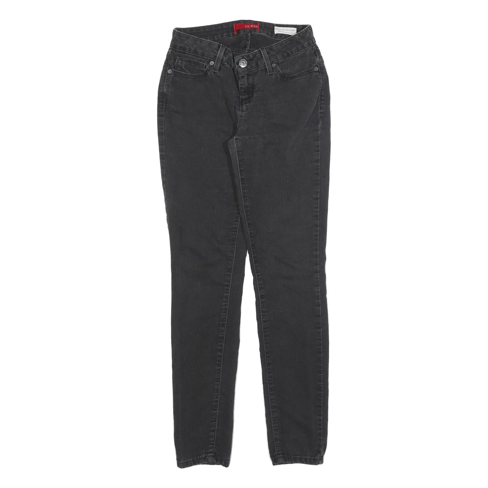 GUESS Womens Slim Black Denim Slim Fit Jeans W26 L32 Zip Pocket Design
