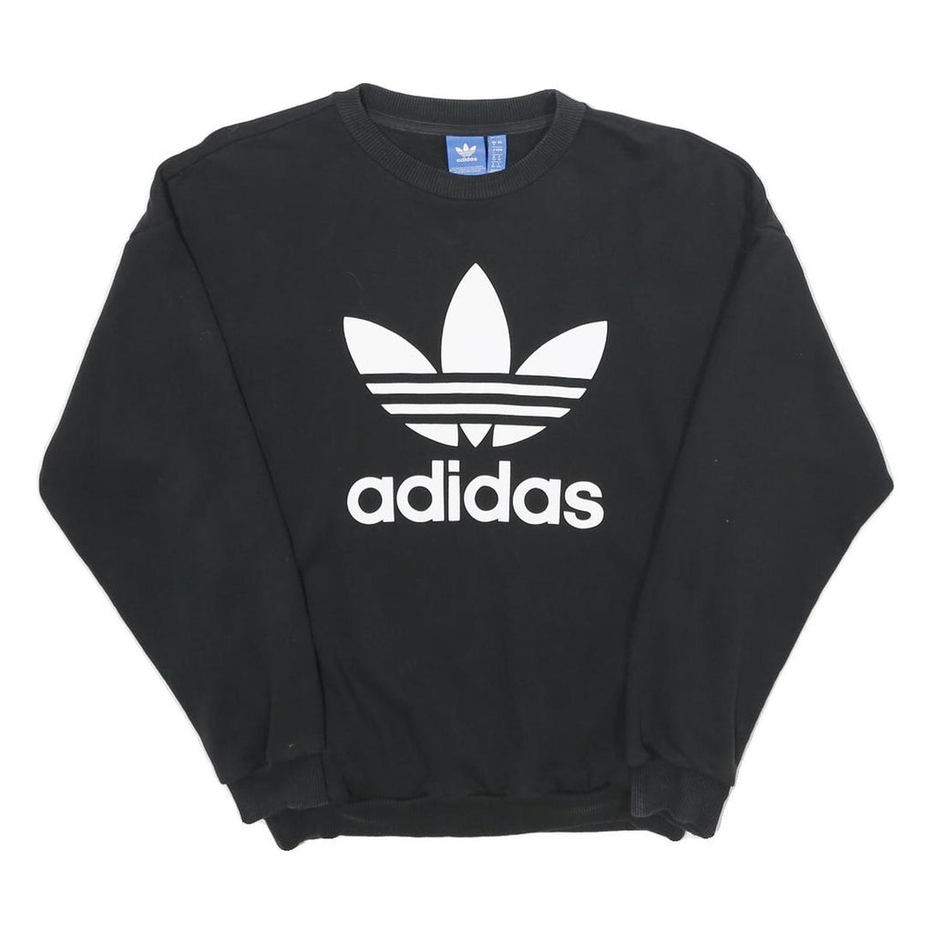 ADIDAS Womens Black Cotton Blend Crew Neck UK 8 Sweatshirt Logo Print