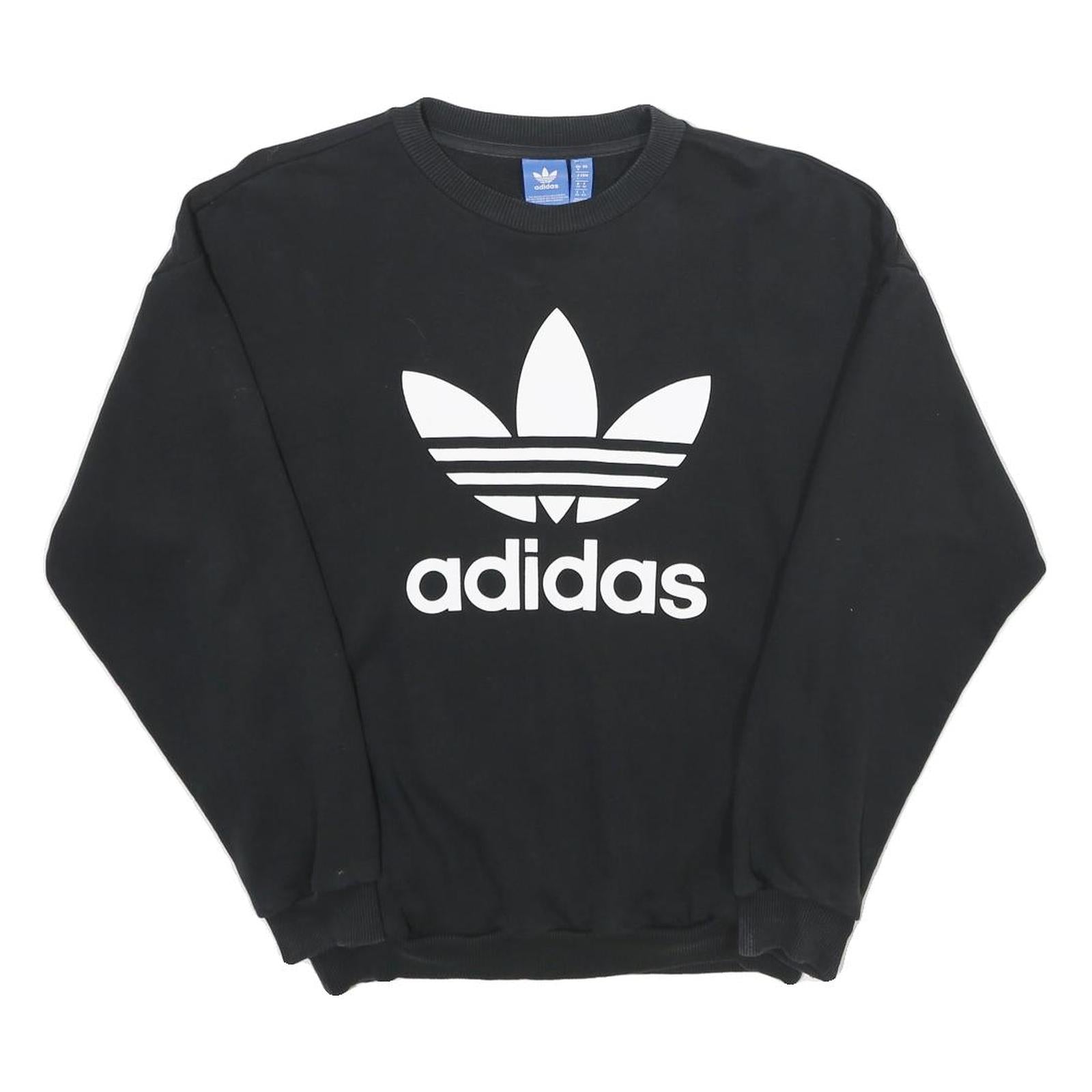 ADIDAS Womens Black Cotton Blend Crew Neck UK 8 Sweatshirt Logo Print