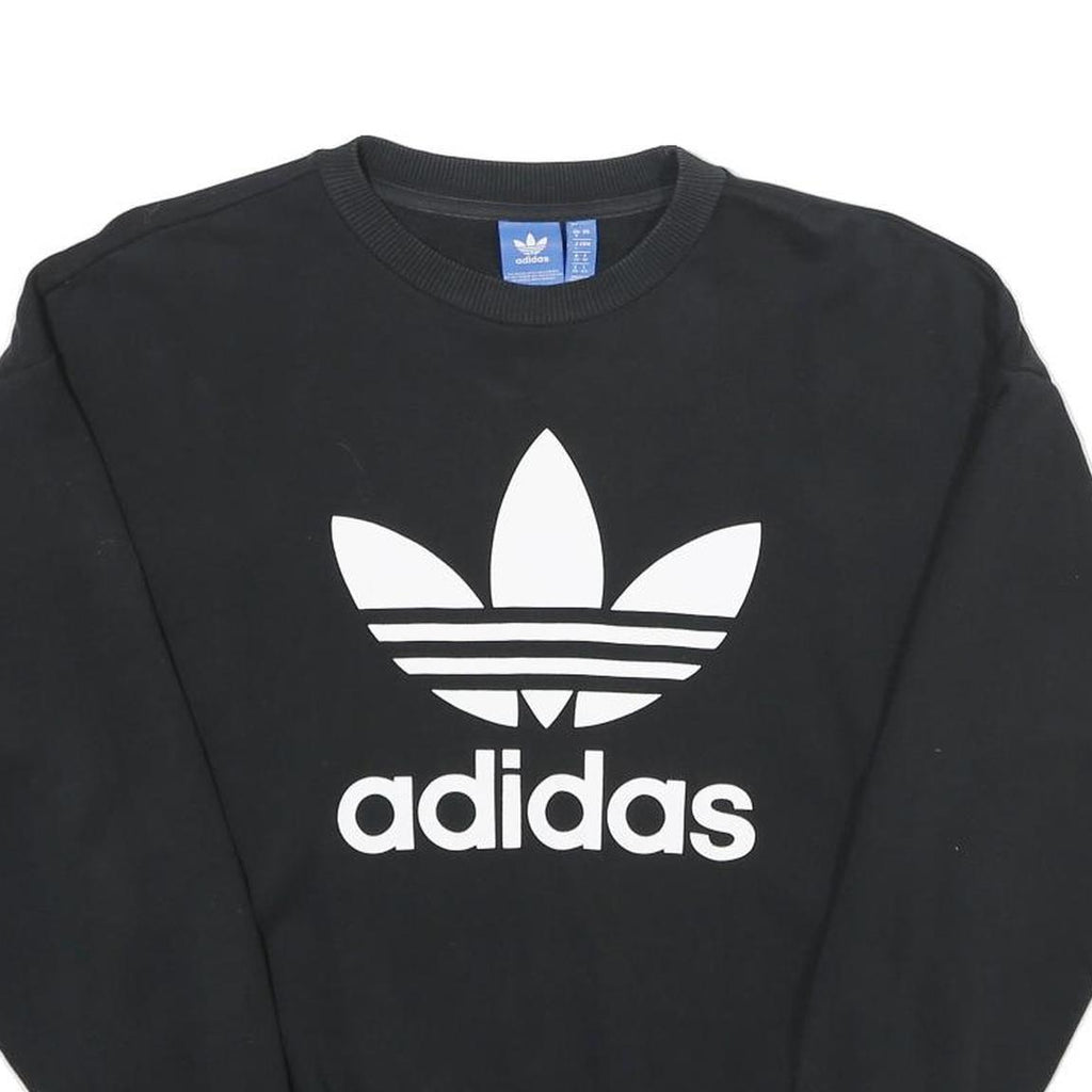 ADIDAS Womens Black Cotton Blend Crew Neck UK 8 Sweatshirt Logo Print