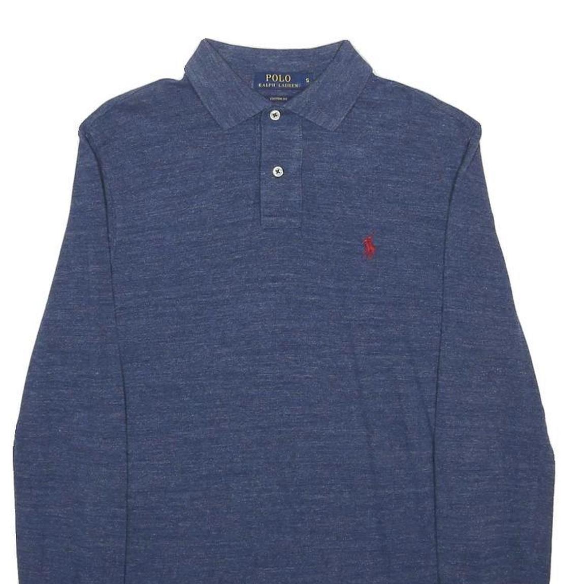 POLO RALPH LAUREN Mens Blue Long Sleeve Plain S Cotton Blend Polo Shirt