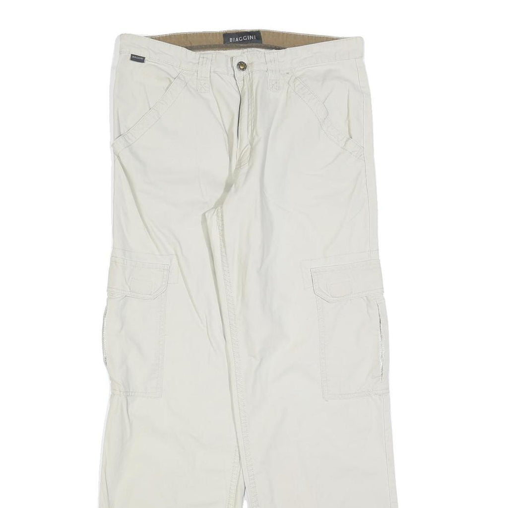 BIAGGINI Mens Regular Fit Cream & Beige Cargo Trousers W32 L32 Cotton Blend Zip