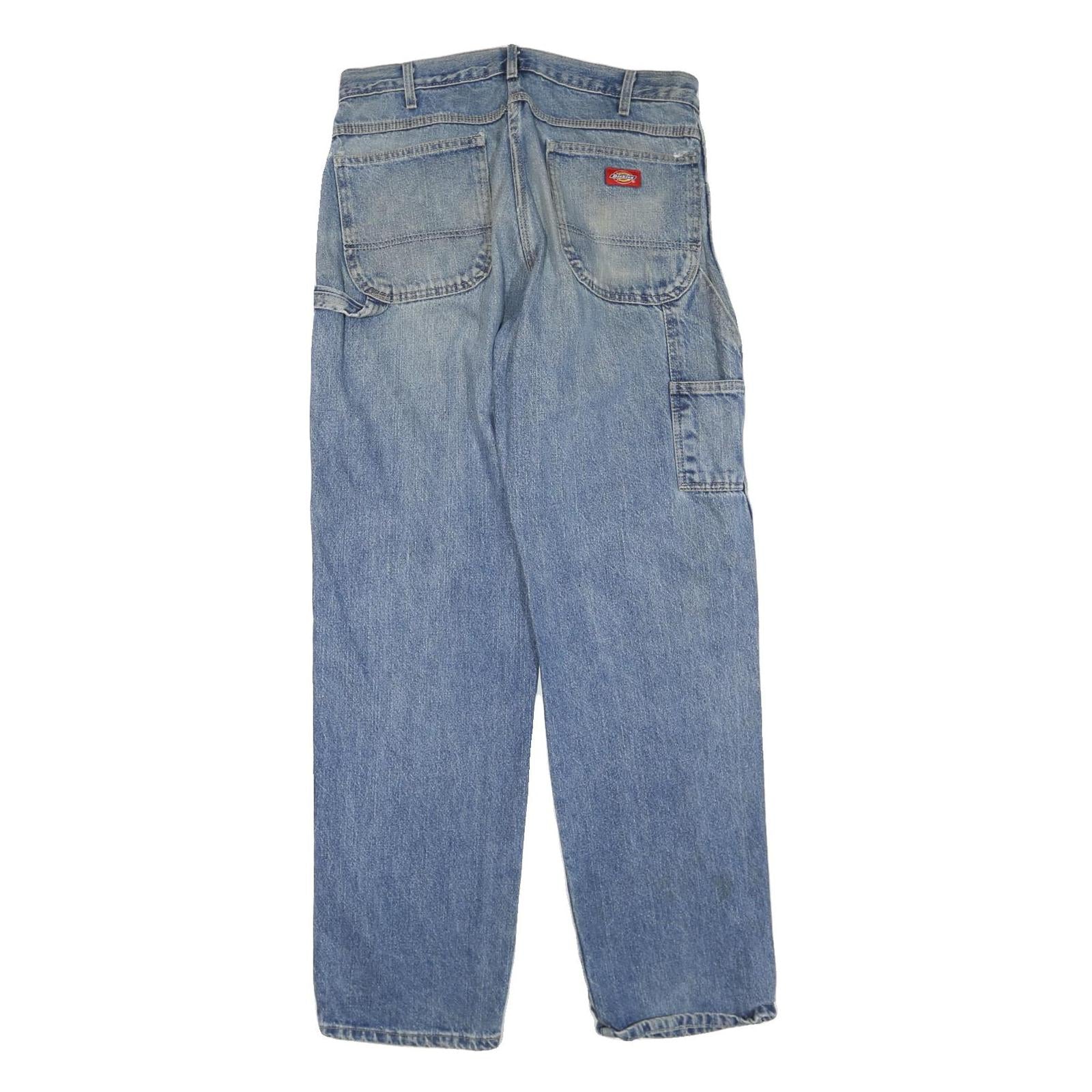 DICKIES Mens Regular Fit Blue Denim Jeans W34 L34 Workwear Cotton Blend Zip