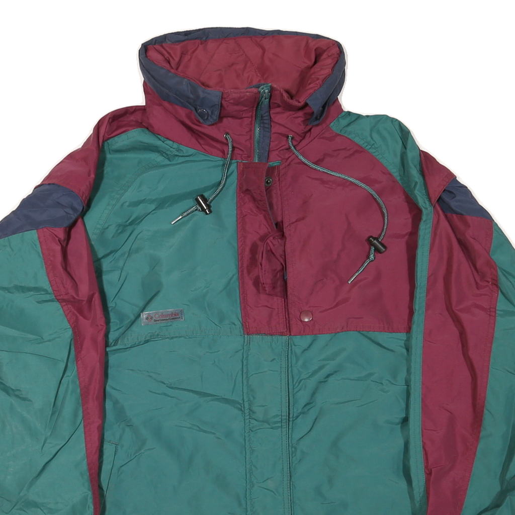 COLUMBIA Womens Green & Maroon Outdoor Jacket XL Polyester Blend Zip