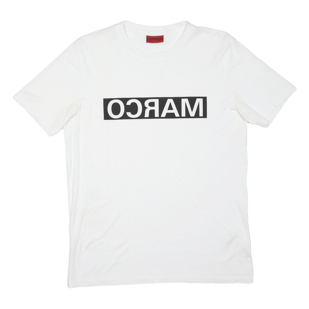 HUGO BOSS Mens White Cotton Blend Graphic T-Shirt S Short Sleeve Crew Neck
