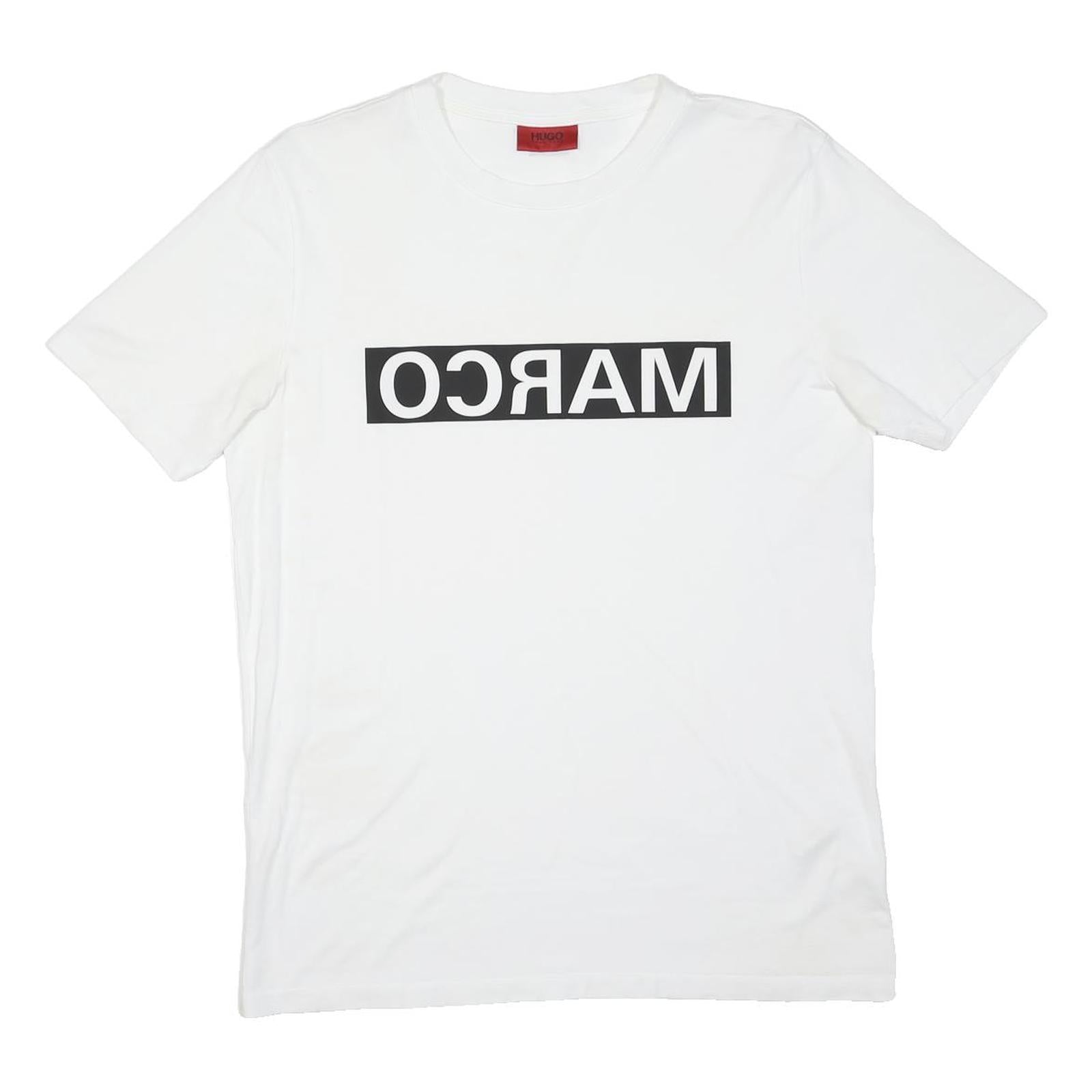 HUGO BOSS Mens White Cotton Blend Graphic T-Shirt S Short Sleeve Crew Neck