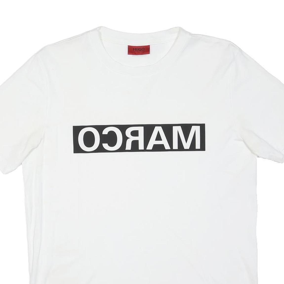 HUGO BOSS Mens White Cotton Blend Graphic T-Shirt S Short Sleeve Crew Neck
