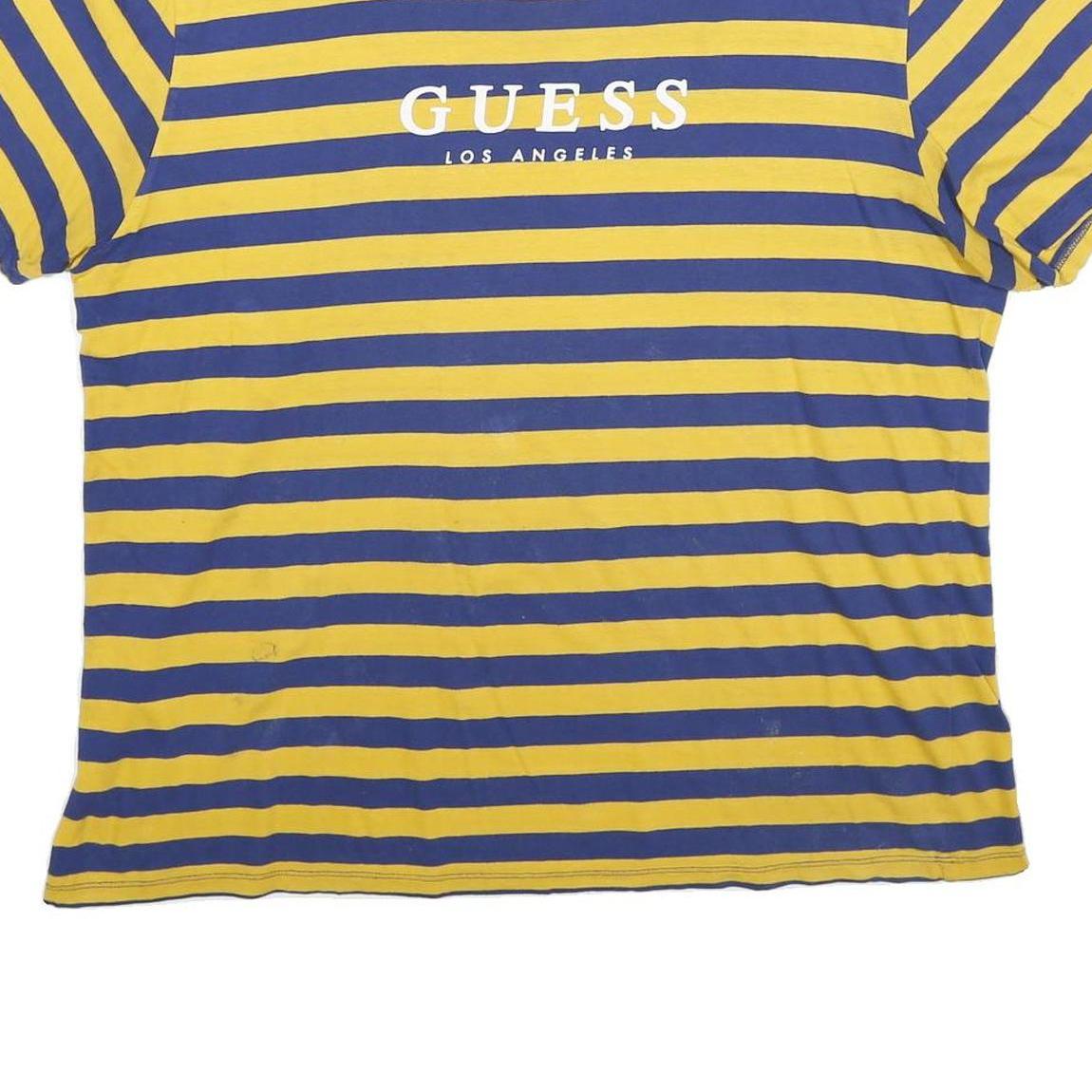 GUESS Mens Yellow & Blue Striped Graphic T-Shirt L Short Sleeve Crew Neck