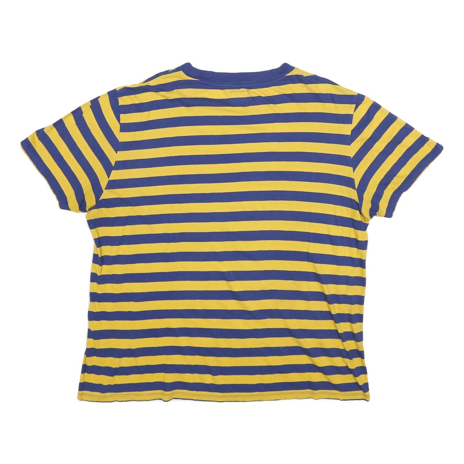 GUESS Mens Yellow & Blue Striped Graphic T-Shirt L Short Sleeve Crew Neck
