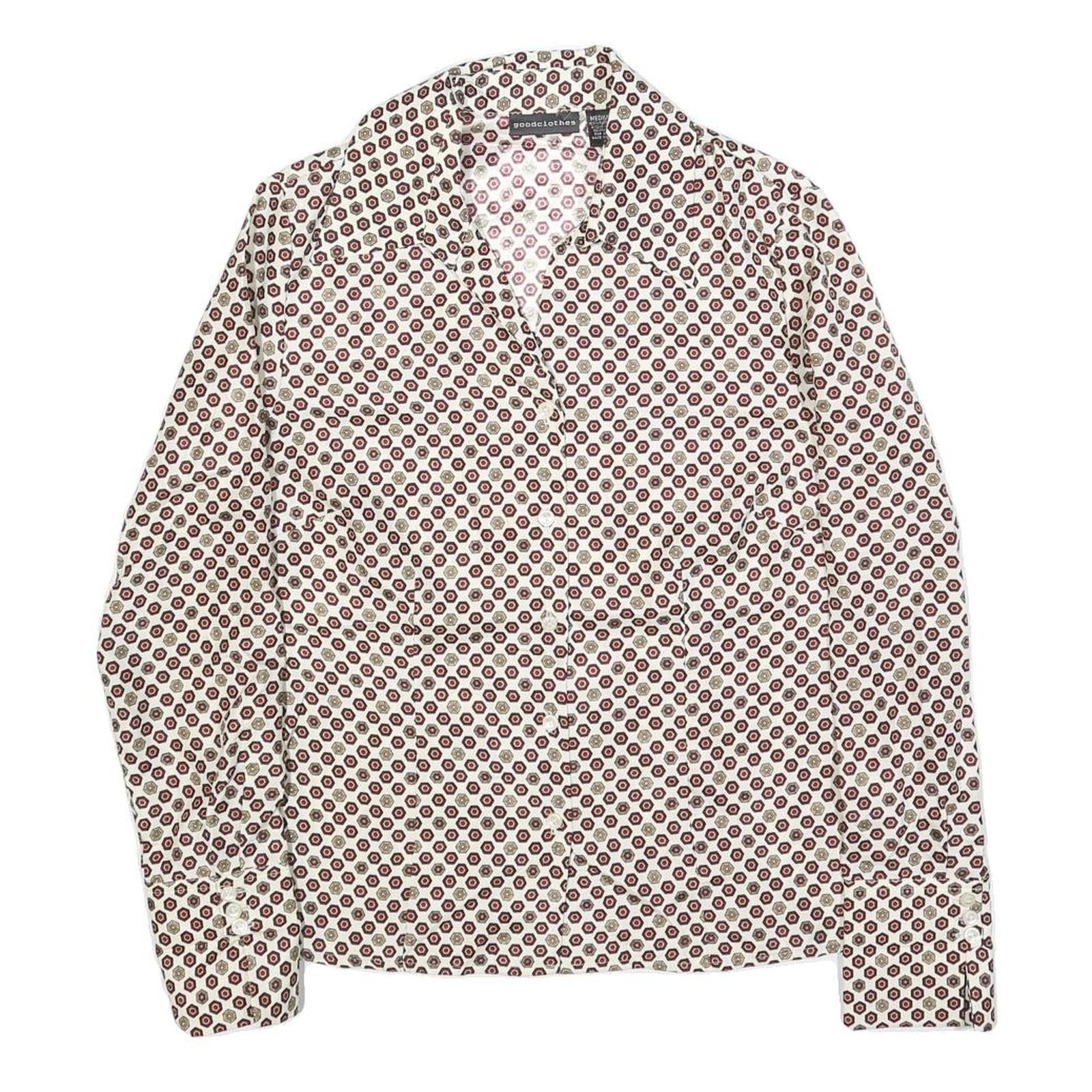 GOOG CLOTHES Womens White & Burgundy Patterned Shirt M Geometric Print Long