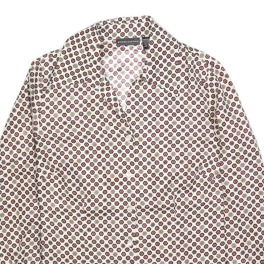 GOOG CLOTHES Womens White & Burgundy Patterned Shirt M Geometric Print Long