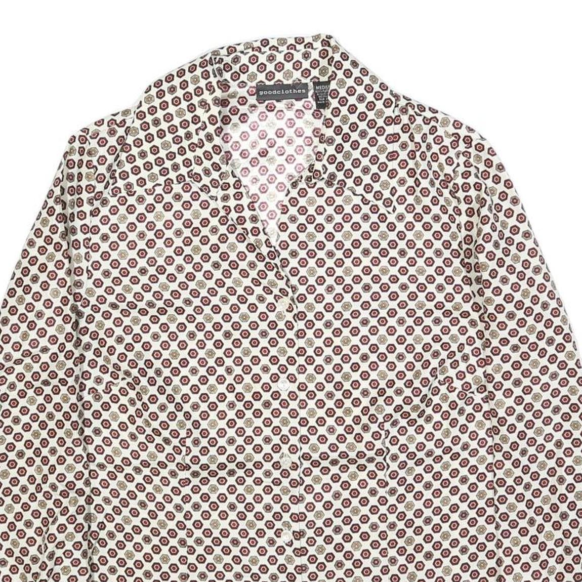 GOOG CLOTHES Womens White & Burgundy Patterned Shirt M Geometric Print Long