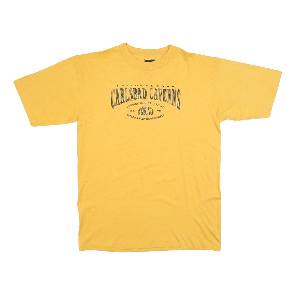 PRAIRIE MOUNTAIN Mens Yellow Carlsbad Caverns Graphic T-Shirt L Short Sleeve