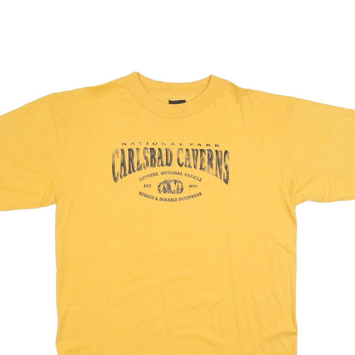 PRAIRIE MOUNTAIN Mens Yellow Carlsbad Caverns Graphic T-Shirt L Short Sleeve