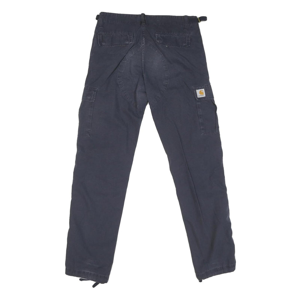 CARHARTT Mens Cotton Blend Navy Regular Cargo Trousers W29 L32 Workwear Zip