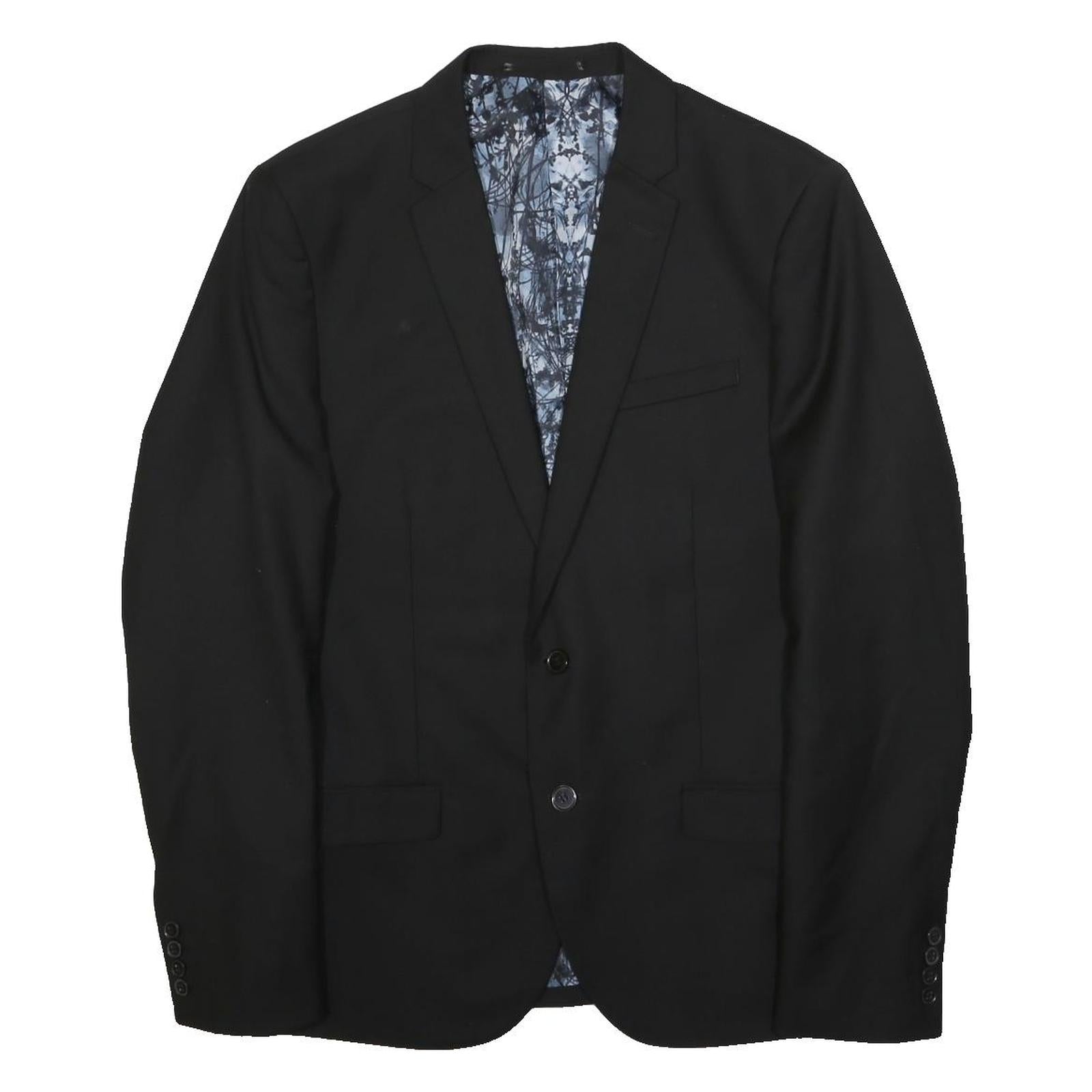 & SONS Mens Black Jacket M Polyester Blend Plain Button Closure Stylish Tailored