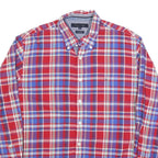TOMMY HILFIGER Mens Red & Blue Check Shirt L Button-Down Long Sleeve Casual