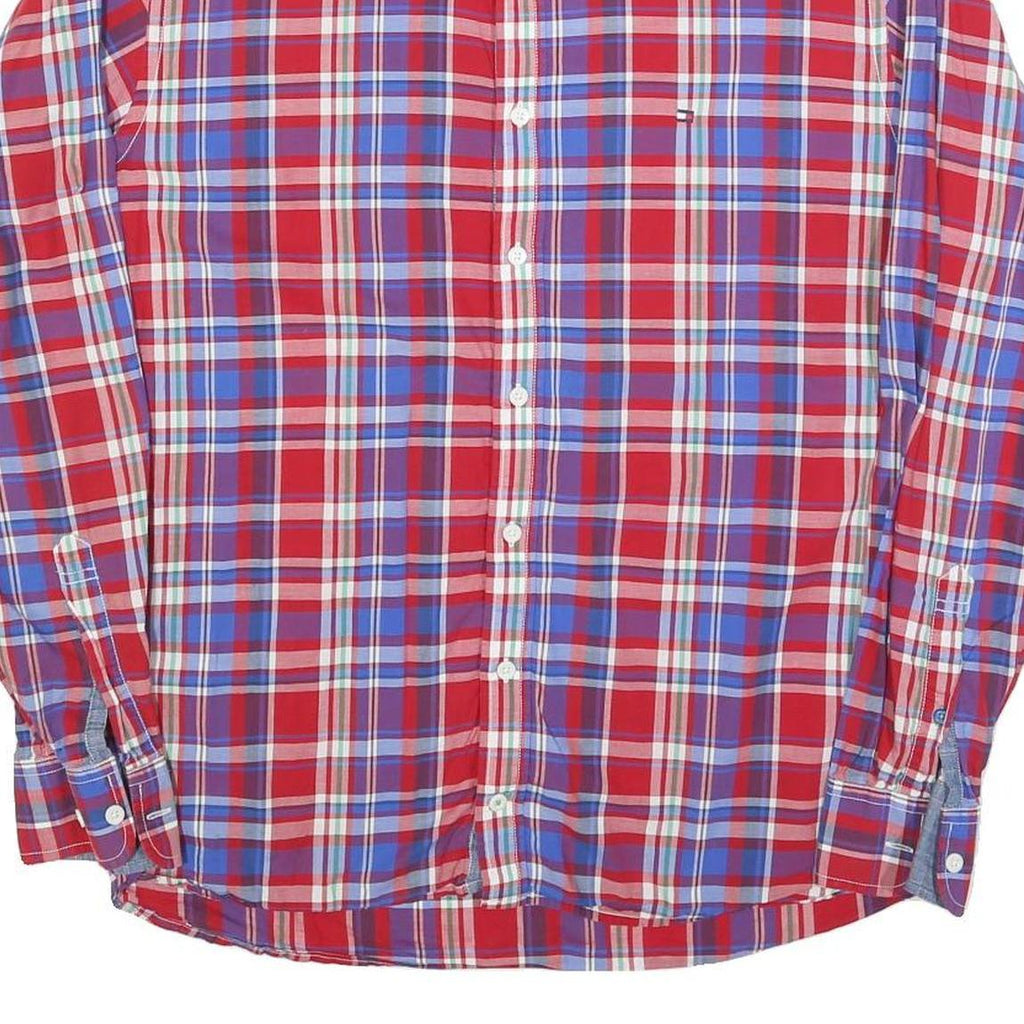 TOMMY HILFIGER Mens Red & Blue Check Shirt L Button-Down Long Sleeve Casual