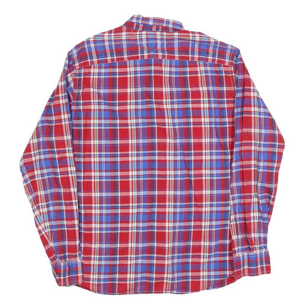 TOMMY HILFIGER Mens Red & Blue Check Shirt L Button-Down Long Sleeve Casual