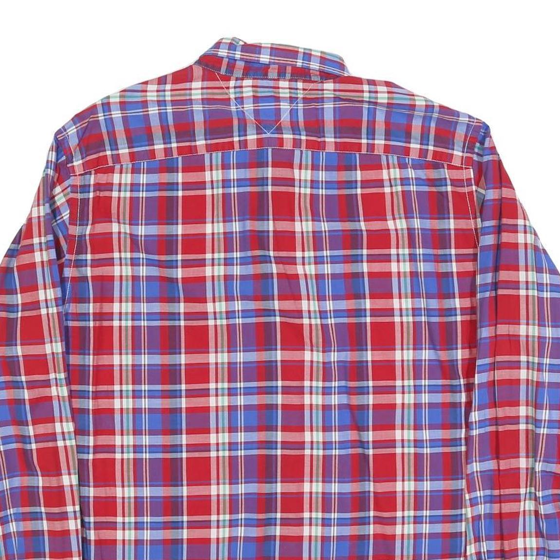 TOMMY HILFIGER Mens Red & Blue Check Shirt L Button-Down Long Sleeve Casual