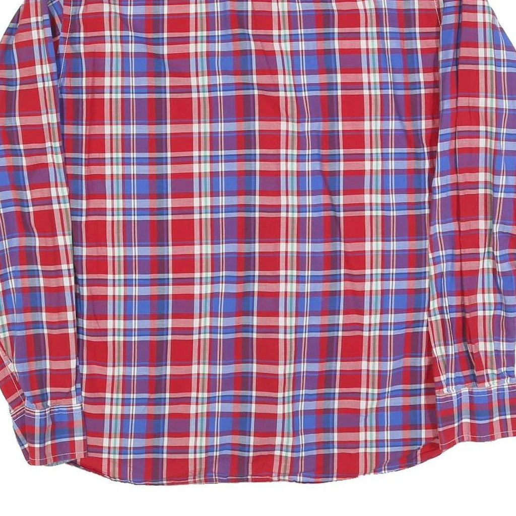 TOMMY HILFIGER Mens Red & Blue Check Shirt L Button-Down Long Sleeve Casual