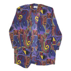 CAMI Womens Purple Printed Oversized Long Sleeve Round Neck Top L Colourful