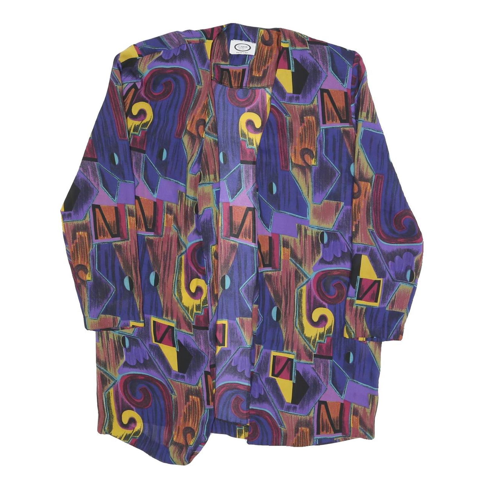 CAMI Womens Purple Printed Oversized Long Sleeve Round Neck Top L Colourful