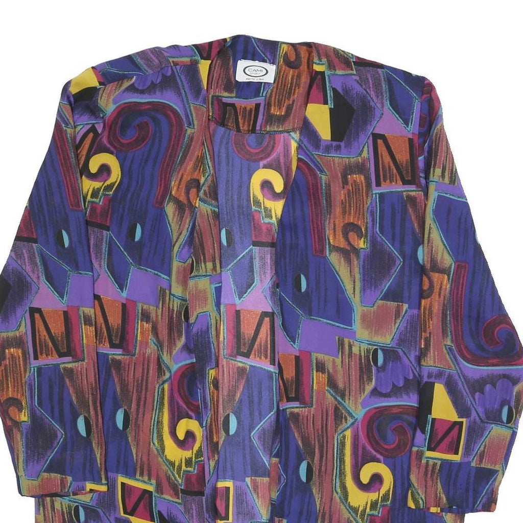 CAMI Womens Purple Printed Oversized Long Sleeve Round Neck Top L Colourful