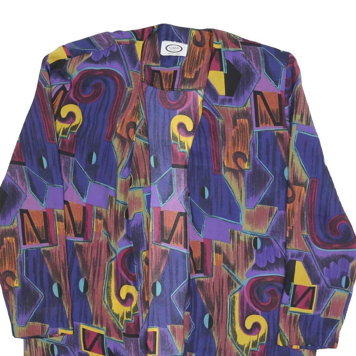 CAMI Womens Purple Printed Oversized Long Sleeve Round Neck Top L Colourful
