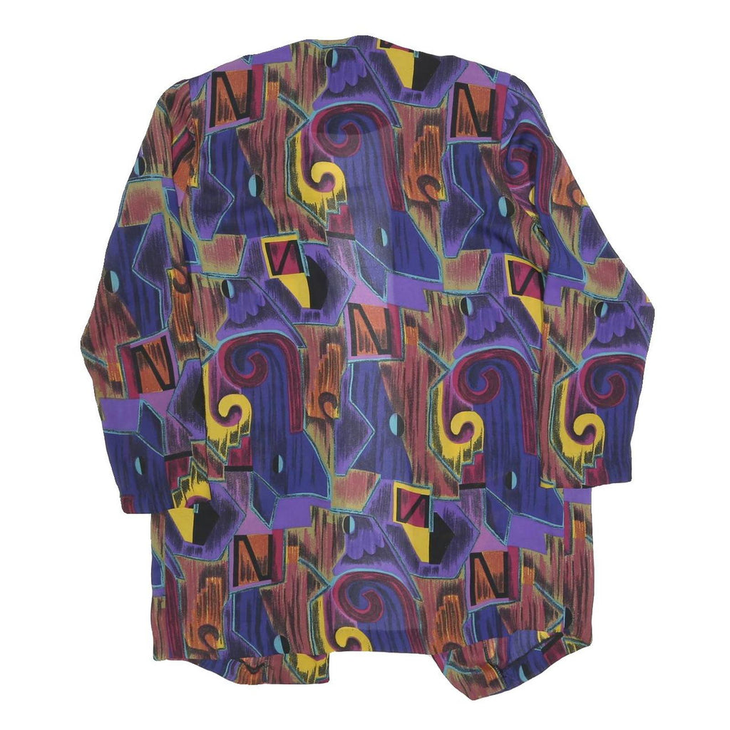 CAMI Womens Purple Printed Oversized Long Sleeve Round Neck Top L Colourful