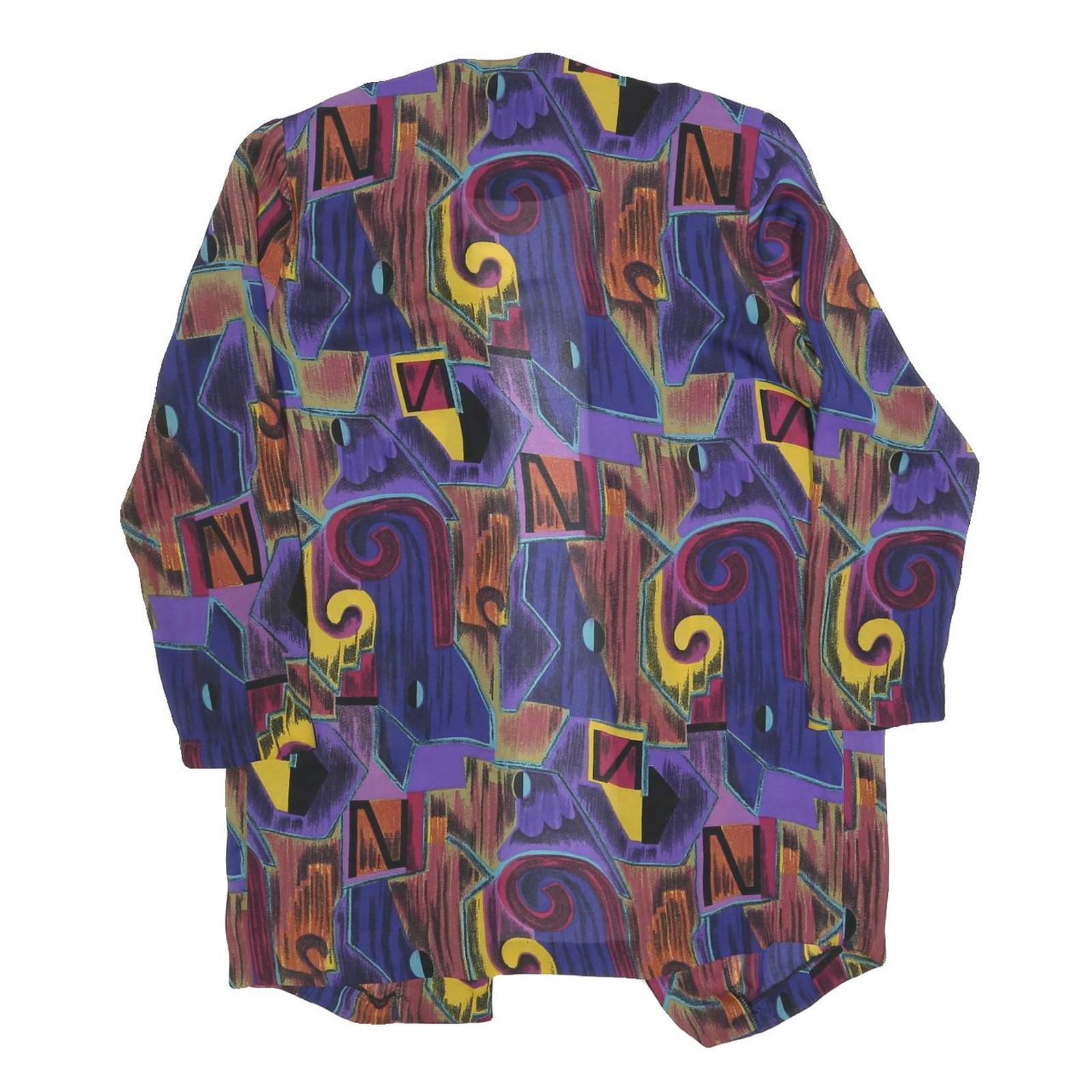 CAMI Womens Purple Printed Oversized Long Sleeve Round Neck Top L Colourful