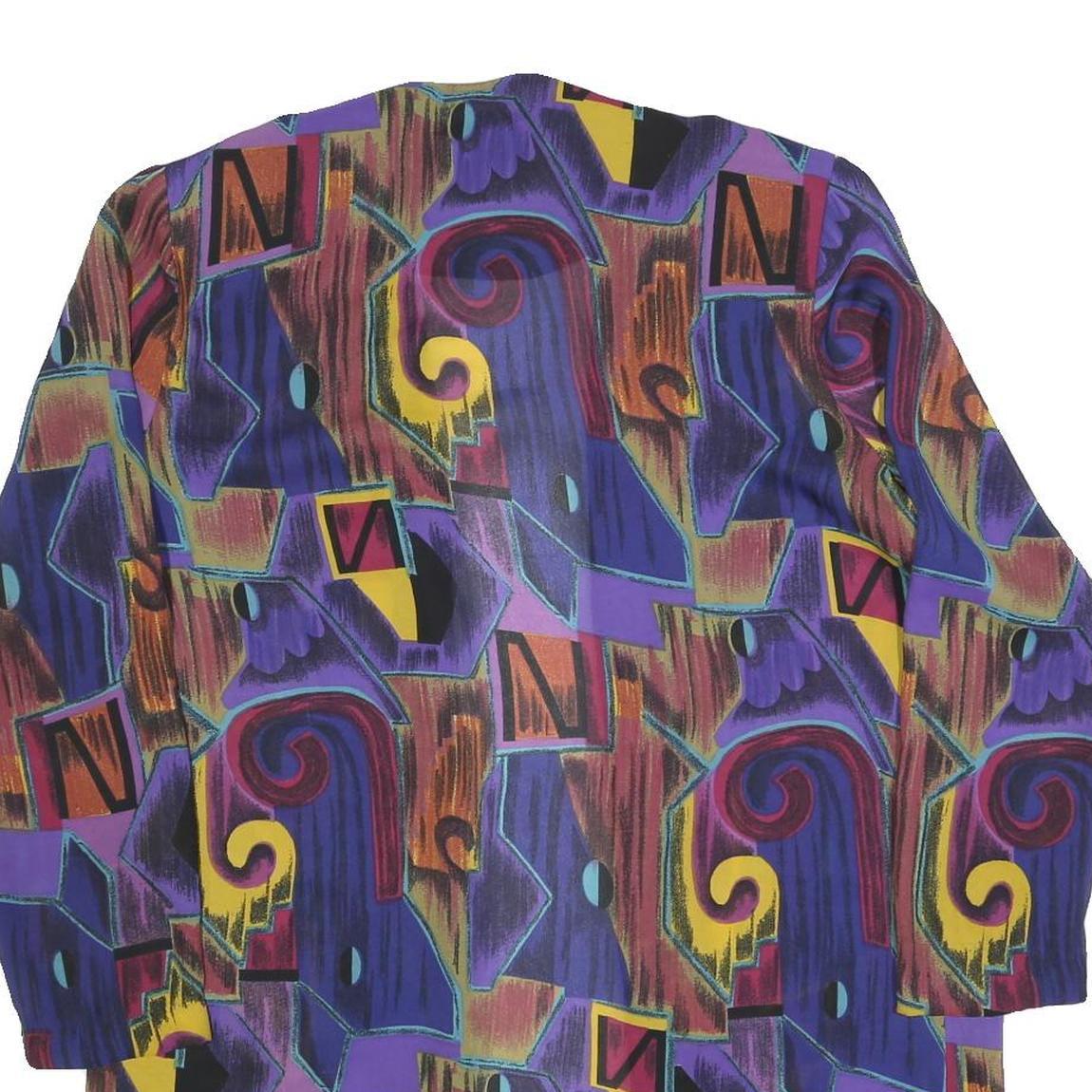 CAMI Womens Purple Printed Oversized Long Sleeve Round Neck Top L Colourful