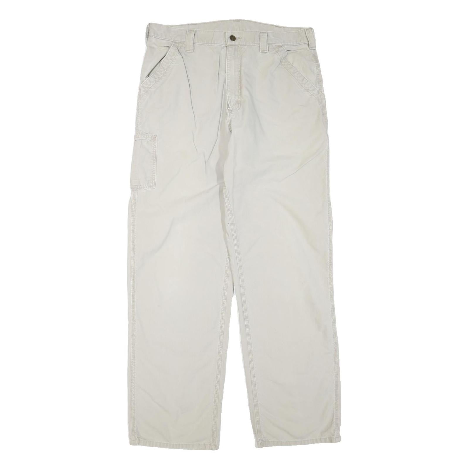 CARHARTT Mens Beige Cotton Blend Regular Straight Trousers W36 L32 Workwear