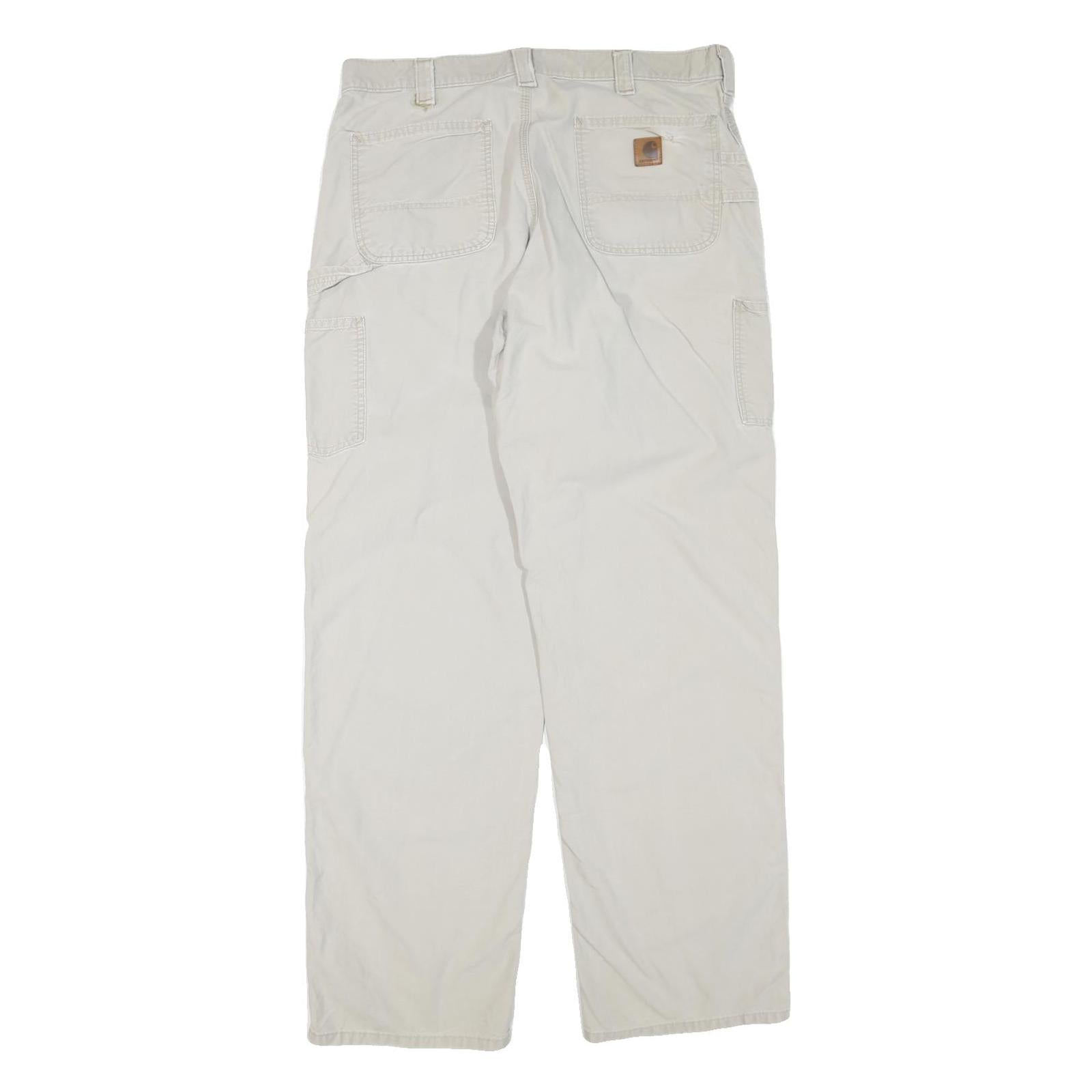 CARHARTT Mens Beige Cotton Blend Regular Straight Trousers W36 L32 Workwear