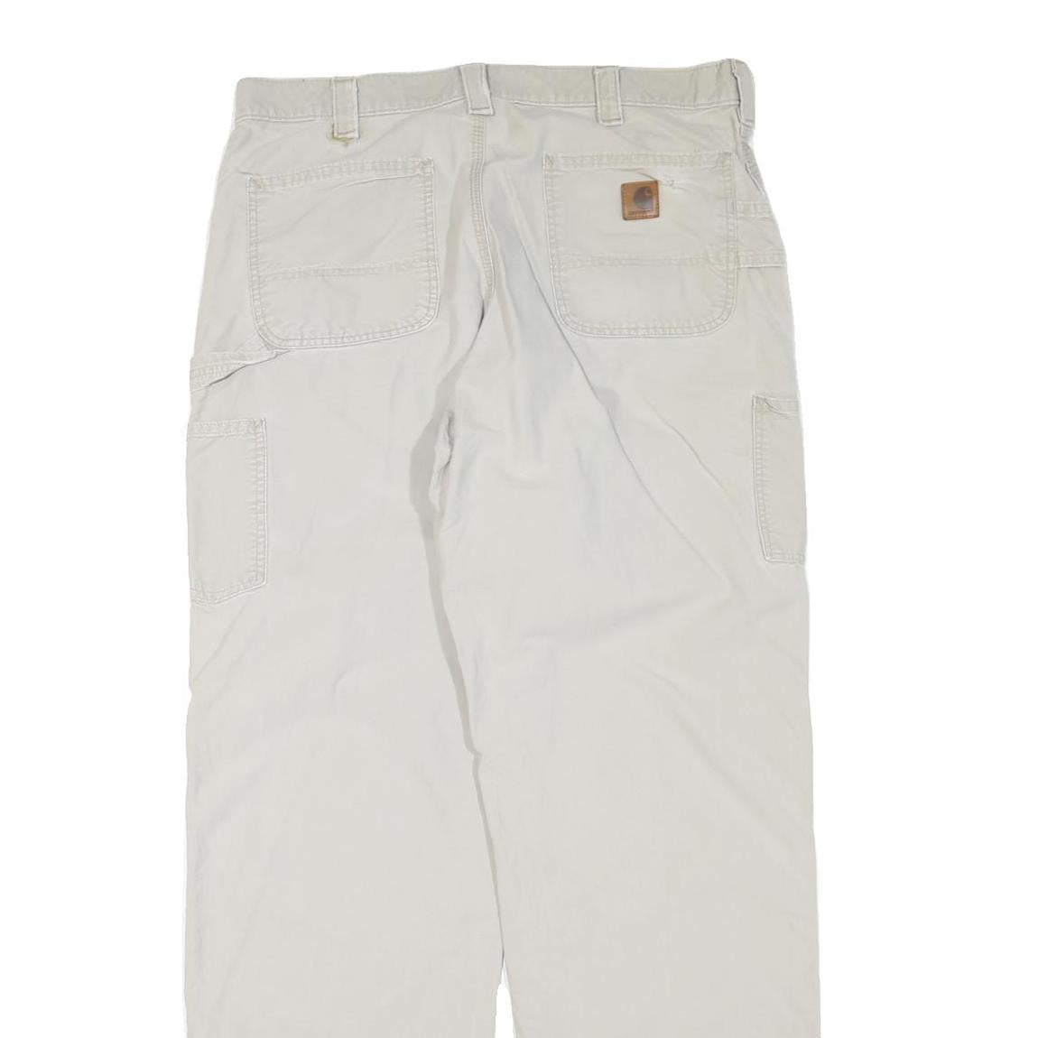 CARHARTT Mens Beige Cotton Blend Regular Straight Trousers W36 L32 Workwear