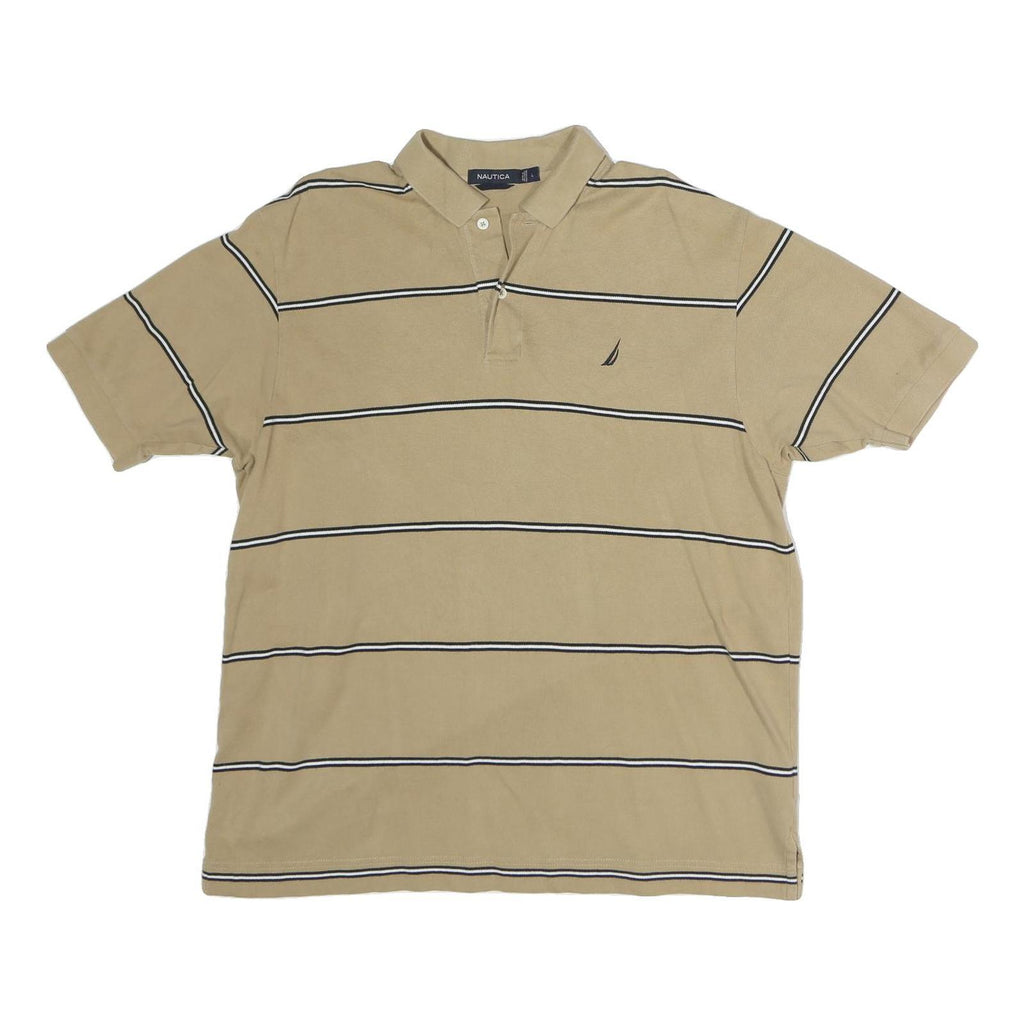 NAUTICA Mens Beige Striped Short Sleeve Polo Shirt L Cotton Casual Summer