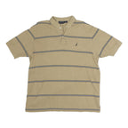 NAUTICA Mens Beige Striped Short Sleeve Polo Shirt L Cotton Casual Summer