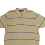 NAUTICA Mens Beige Striped Short Sleeve Polo Shirt L Cotton Casual Summer