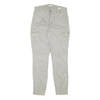 H&M Womens Slim Fit Beige Cargo Trousers W29 L29 Cotton Blend Zip Pockets